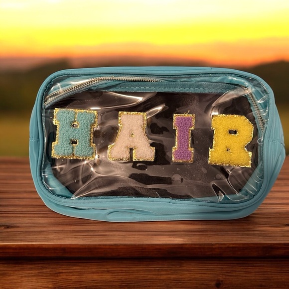 Handbags - New clear varsity makeup bag. Letters spell hair